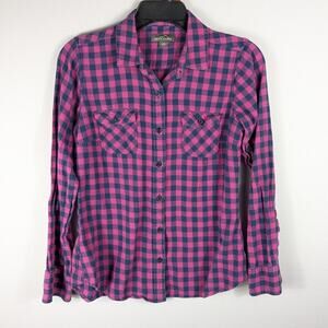Eddie Bauer Women’s Shirt Small Plaid Long Sleeve Button Front Cotton Pink Blue